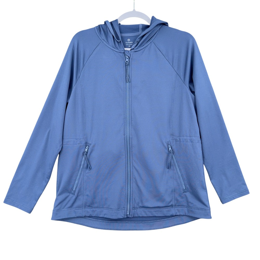 T by Talbots Full Zip Hoodie Women Medium Polyester Spandex Blue